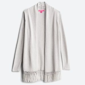 Lilly Pulitzer Tatum Fringe Hem Lurex Cardigan - Light Grey